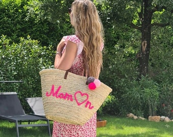 Panier sac de plage en palme cadeaux personnalisé
