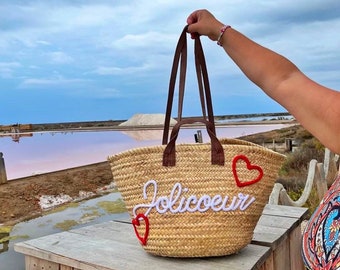 Panier sac de plage en paille cadeaux personnalisé