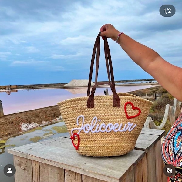 Panier sac de plage en paille cadeaux personnalisé