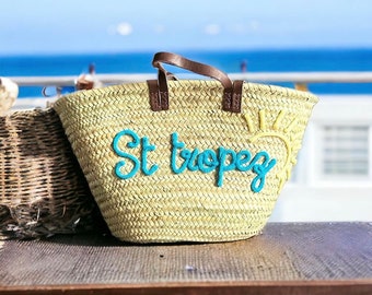 Personalized gift straw beach bag basket