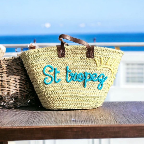 Panier sac de plage en paille cadeaux personnalisé