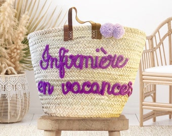 Personalized gift straw beach bag basket