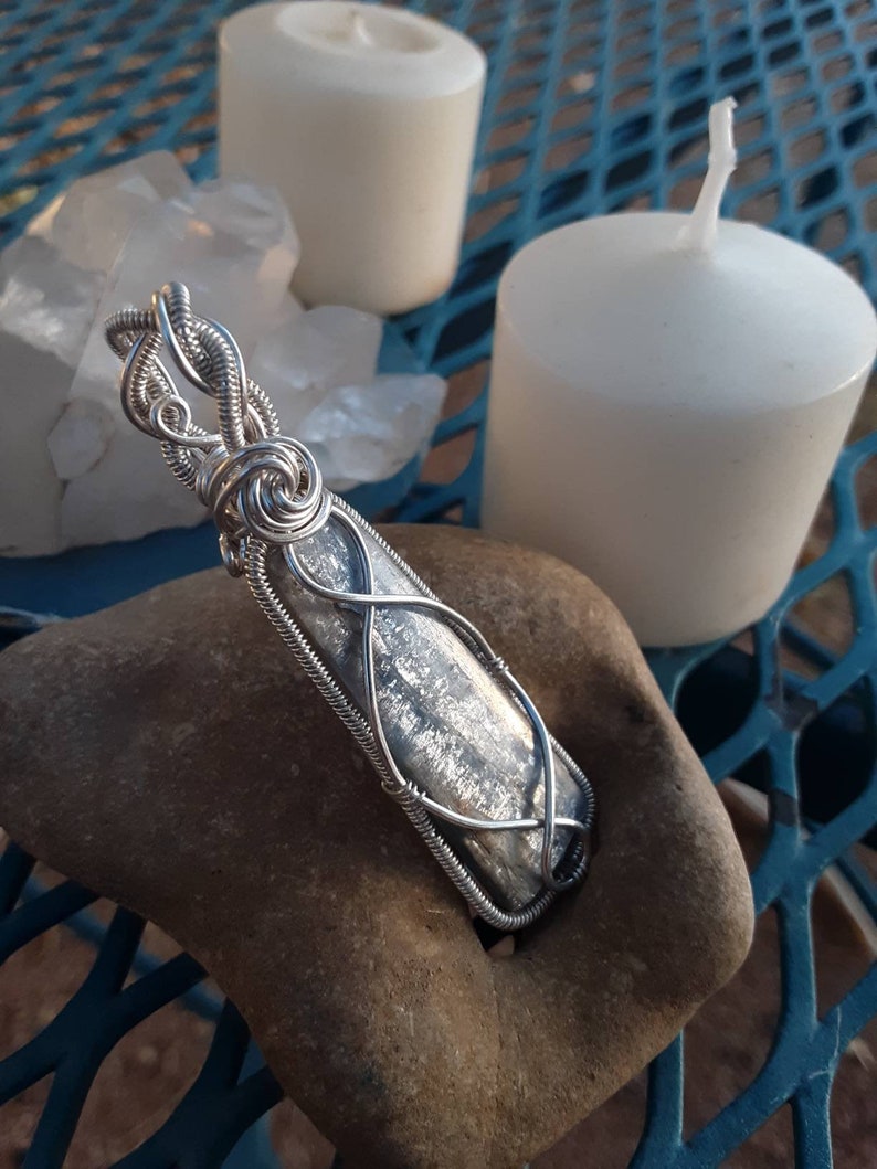 Blue Kyanite and Sterling Silver Wirewrapped Pendant