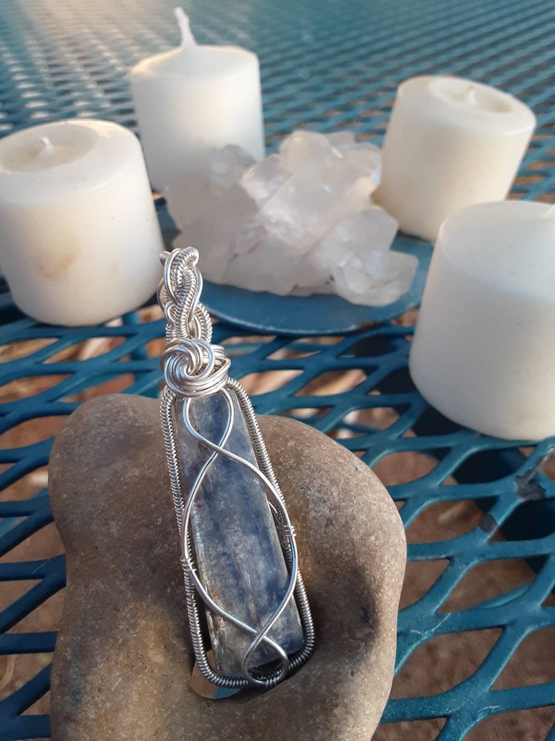 Blue Kyanite and Sterling Silver Wirewrapped Pendant