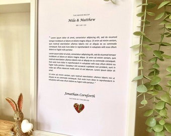 Framed Wedding Speech Print, Framed Wedding Gift, Best Man Speech, Father of the Bride Speech, Groom Speech, Wedding Reading Print