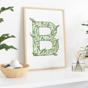 Gerahmte Buchstabe B William Morris Willow Bough, Poster Druck, Initiale Wandkunst, Initialdruck B