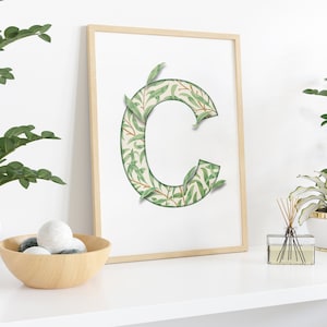 Lettre encadrée C, William Morris Willow Bough, Tirage par affiche, Art mural initial, Tirage initial C