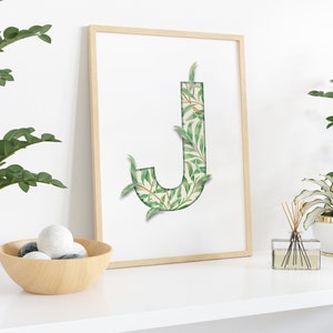 FRAMED Letter J, William Morris Willow Bough, Poster Print, Initial Wall Art, Initial Print J