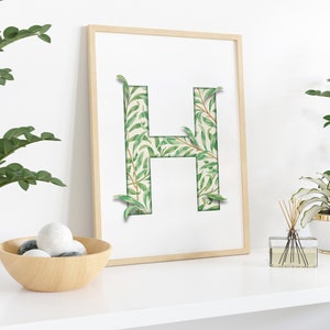 FRAMED Letter H, William Morris Willow Bough, Poster Print, Initial Wall Art, Initial Print H