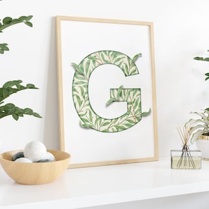 FRAMED Letter G, William Morris Willow Bough, Poster Print, Initial Wall Art, Initial Print G