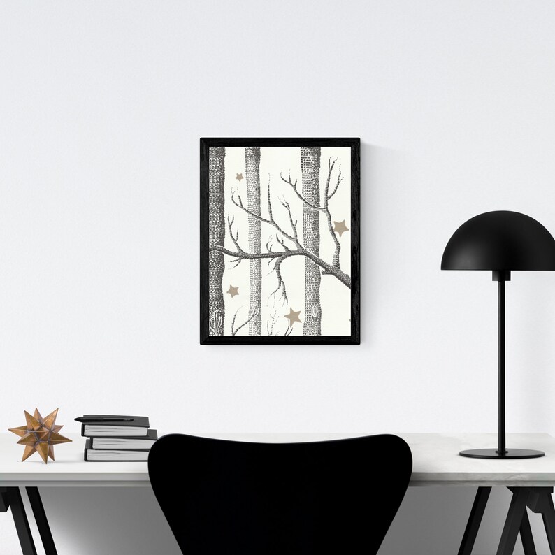 FRAMED Woods and Stars Print Magical Forest print Whimsical Etsy