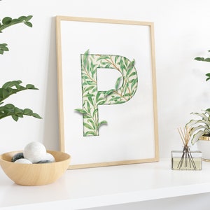 FRAMED Letter P, William Morris Willow Bough, Poster Print, Initial Wall Art, Initial Print P