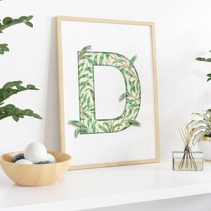 FRAMED Letter D, William Morris Willow Bough, Poster Print, Initial Wall Art, Initial Print D
