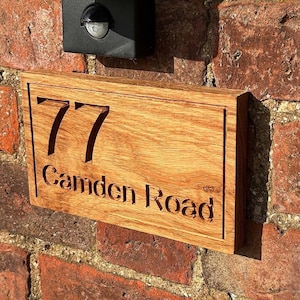 Personalised Premium French Oak House Sign Number, Carved, Custom Carved Outdoor Wooden Name Plaque Address Sign Wax Oiled With Fittings