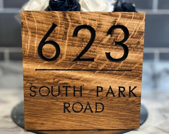Letrero de número de casa personalizado de roble francés tallado: placa de dirección de madera encerada y aceitada