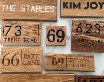 Letrero personalizado de madera de roble francés: placa con número de casa grabado