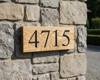 Letrero de madera tallada en roble francés con número de casa, placa de dirección personalizada para exteriores.