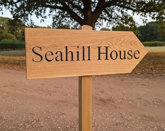 Custom Carved French Oak House Sign: Freestanding Wooden Entrance Sign