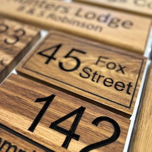 Personalized Carved French Oak House Number Sign - Wax Oiled Wooden Address Plaque