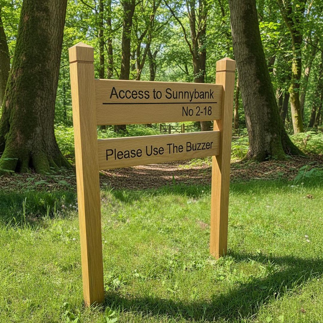Double Sign Post Frame Personalised Oak Double Post Sign Custom Wooden House Name & Secondary ...