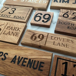 Personalised Premium French Oak House Sign Number, Carved, Custom Carved Outdoor Wooden Name Plaque Address Sign Wax Oiled With Fittings