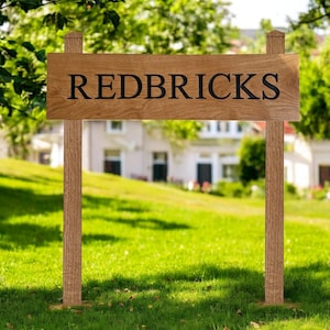 Custom Carved Wooden House Sign - Personalized Oak Plaque with Posts - Free Standing Entrance Sign Personalised Address Home And Business