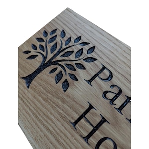 Carved French Oak House Sign Personalised Wooden Name Plaque with Tree Design Outdoor Oak Sign image 2