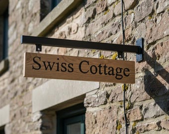 Personalised Oak Hanging House Sign with Bracket Custom Wooden Name Sign Luxury Outdoor Garden Sign