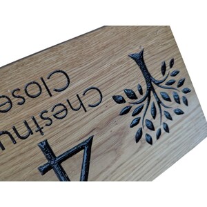 Carved French Oak House Sign Personalised Wooden Name Plaque with Tree Design Outdoor Oak Sign image 5