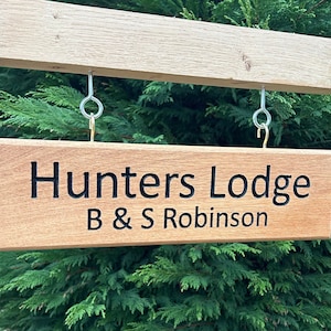 Personalised French Oak Double Sided Hanging House Sign - Custom Carved Outdoor Wooden Plaque for House Numbers & Address Swinging Sign