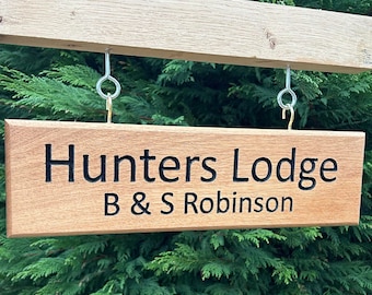 Personalized French Oak Hanging House Sign - Custom Carved Address Plaque