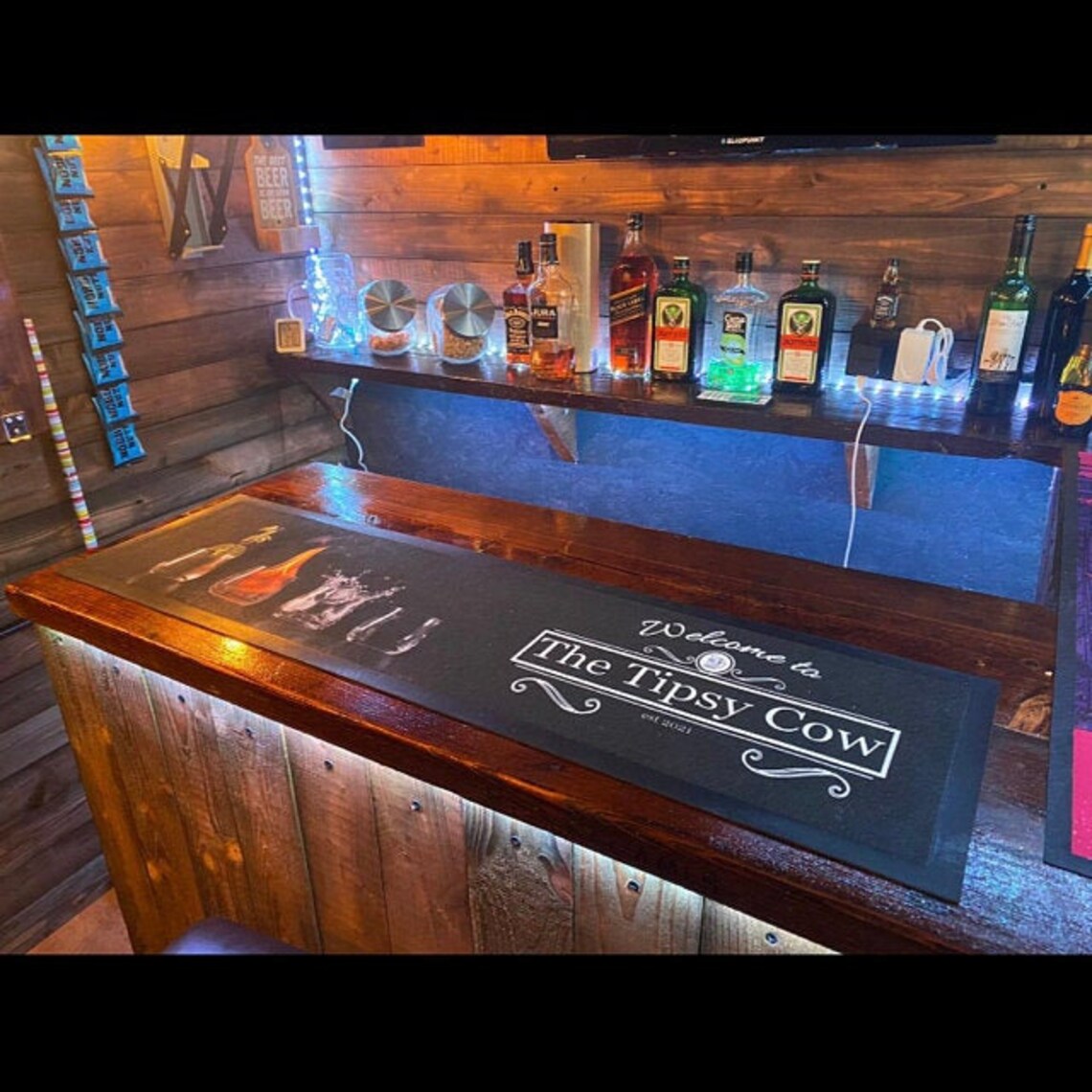 Personalised Bar Runner Man Cave Home Bar Bar Runner Beer Mat Etsy