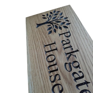 Carved French Oak House Sign Personalised Wooden Name Plaque with Tree Design Outdoor Oak Sign image 6