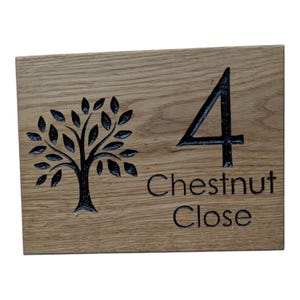 Carved French Oak House Sign Personalised Wooden Name Plaque with Tree Design Outdoor Oak Sign image 3