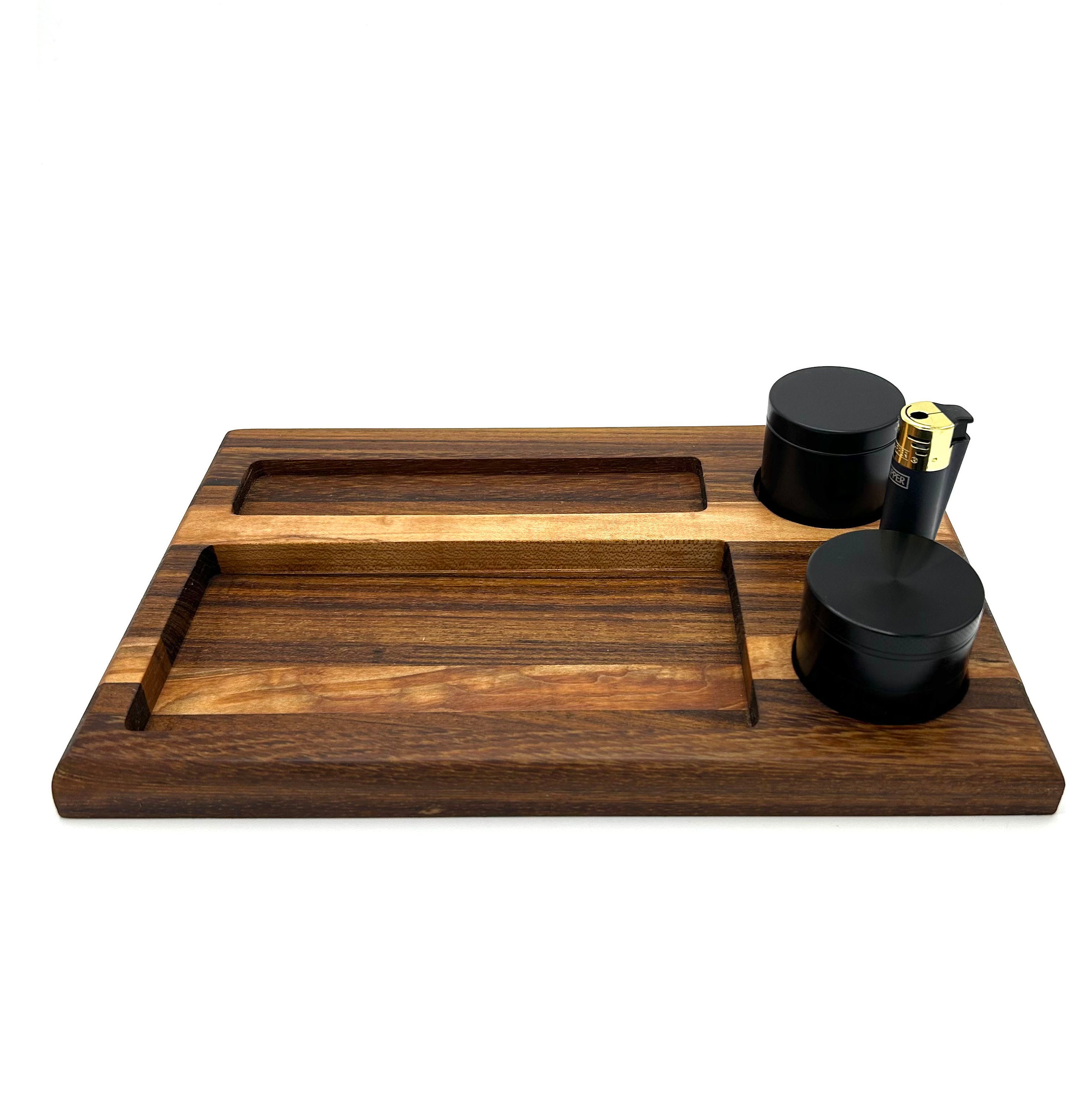Benji Walnut Wooden Tray With Magnetic Lid + Pre-Rolled Cones + Rolling  Papers Kit, Rolling Tray