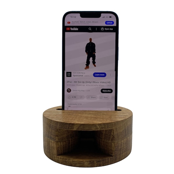 Solid Chunky French Oak Passive Acoustic Smart Cell Phone Speaker Wooden Phone Holder Stand Phone Amplifier