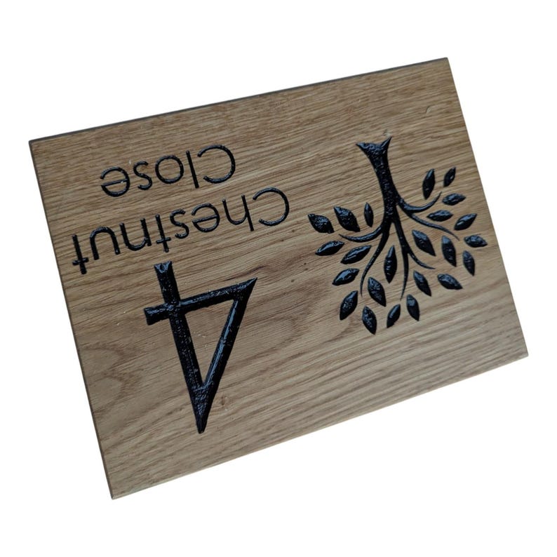 Carved French Oak House Sign Personalised Wooden Name Plaque with Tree Design Outdoor Oak Sign image 4