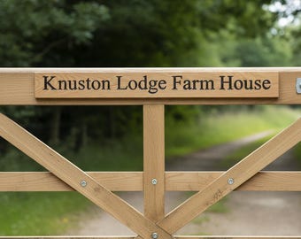 Custom Carved French Oak Gate Sign – Personalised Wooden Address Plaque, Outdoor Farm & Driveway Sign