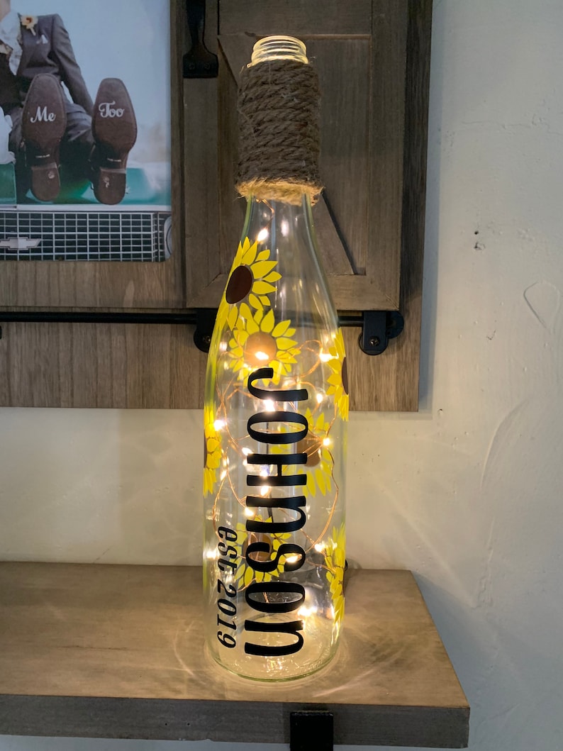 Sunflower Wine Bottle with Fairy Lights Lighted Sunflower image 0