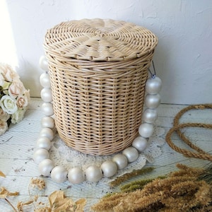 Wicker bag with wooden pearl handle Handbag wicker Summer bag Beach bag Straw bag Jane Birkin basket Fashion bag Stylish wicker bag image 1