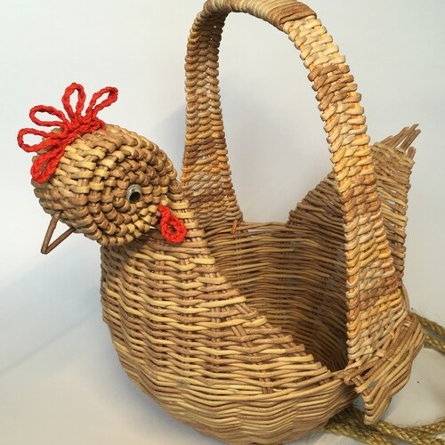 Wicker Basket Wicker Easter Basket Round Basket With Handle Etsy
