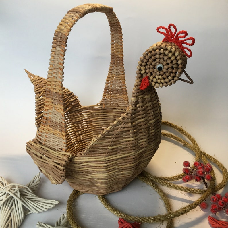 Wicker Basket Wicker Easter Basket Round Basket With Handle Etsy