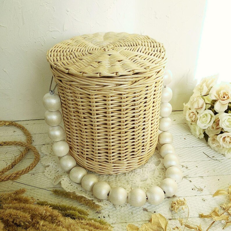 Wicker bag with wooden pearl handle Handbag wicker Summer bag Beach bag Straw bag Jane Birkin basket Fashion bag Stylish wicker bag image 4