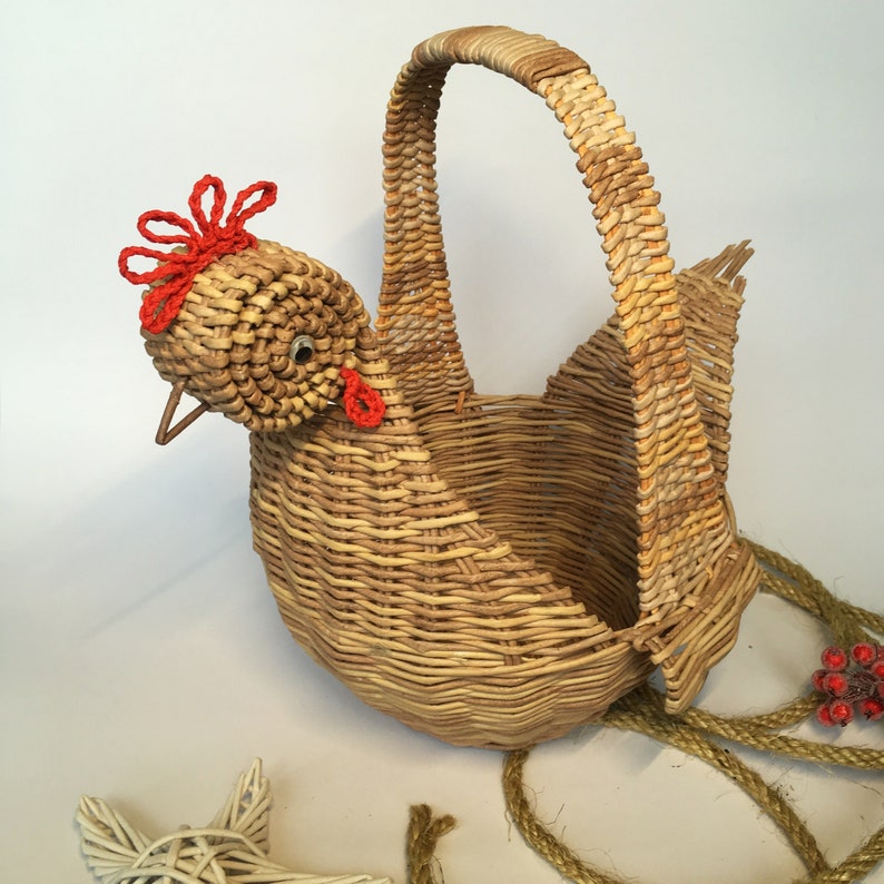 Wicker Basket Wicker Easter Basket Round Basket With Handle Etsy