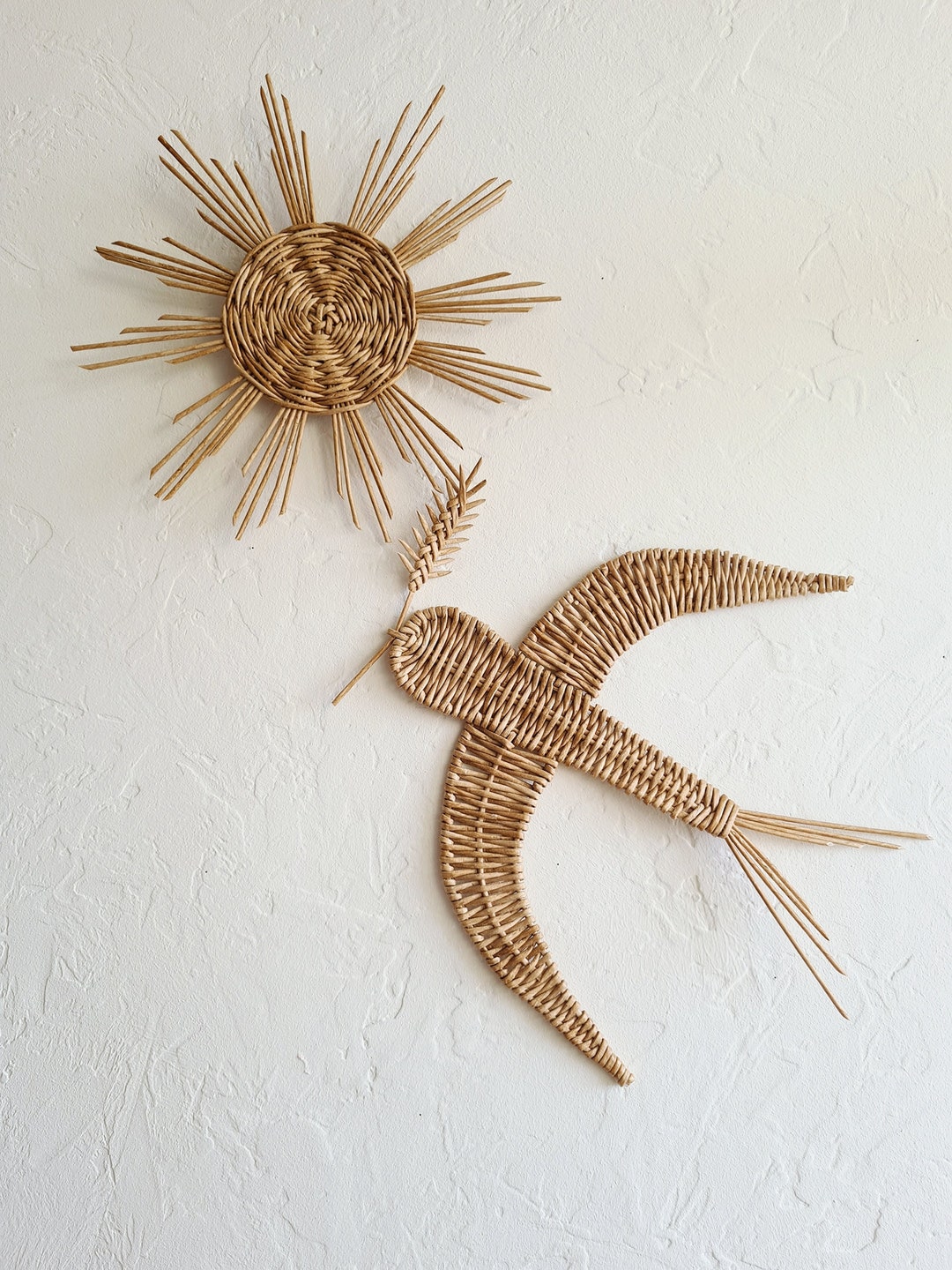 Swallow and Sun Wall Decor, Boho Kids Room Decor, Wicker Wall Hanging ...