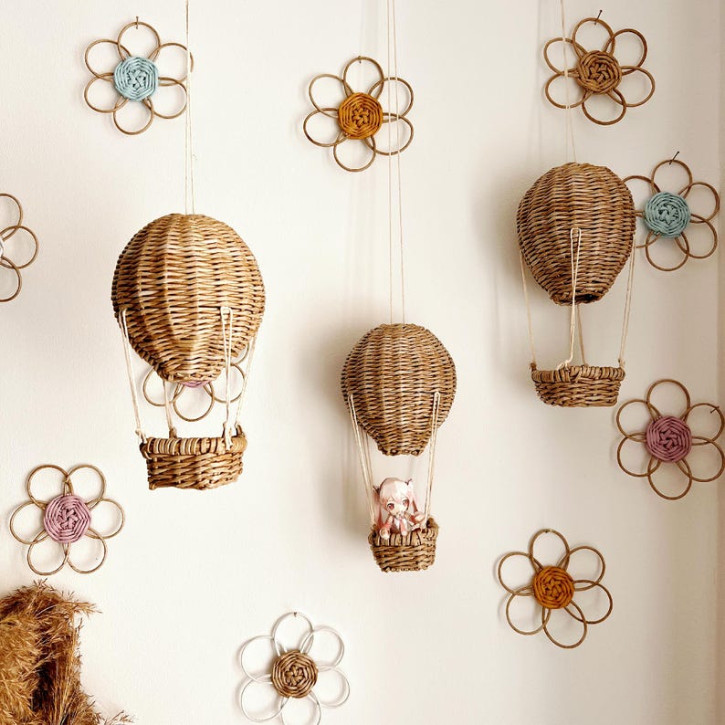 Wicker Hot Air Balloon Nursery Mobile: Boho Baby Room Decor - Etsy