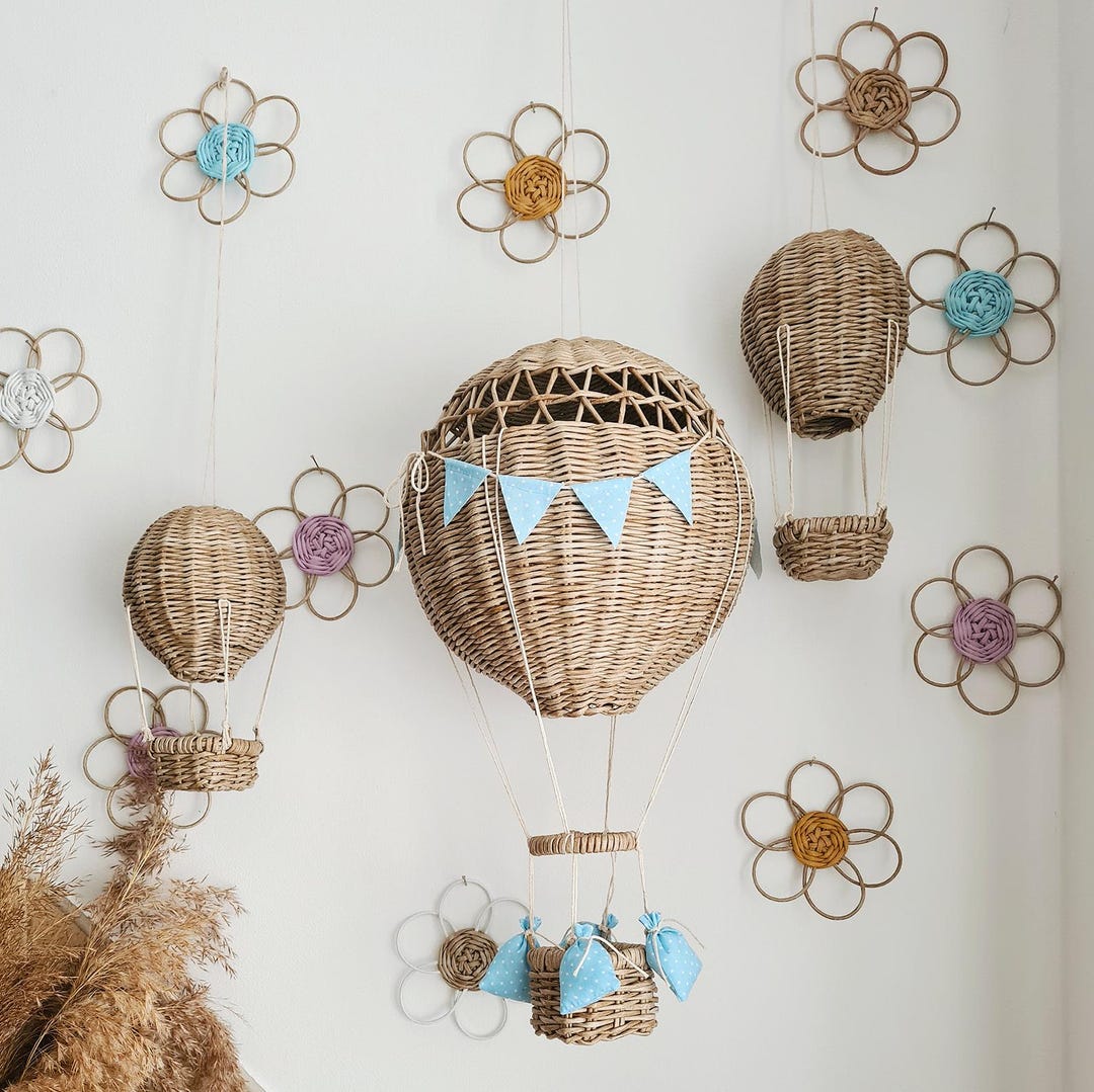 Wicker Hot Air Balloon Nursery Mobile: Boho Baby Room Decor - Etsy