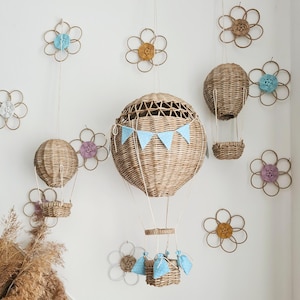 Wicker Hot Air Balloon Nursery Mobile: Boho Baby Room Decor