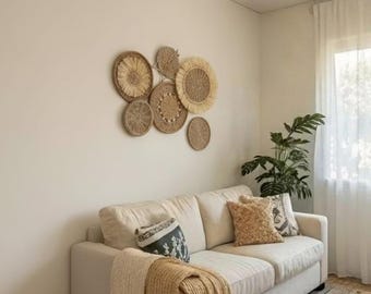 Set of 5 Wicker Wall Baskets: Boho Decor, African Style