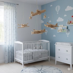 Wicker Airplane Nursery Mobile, Eco Rattan Hanging Decor